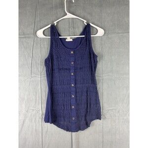 Zenana Outfitters Sand Tank Top Sleeveless Button Front Navy Blue Womens Small